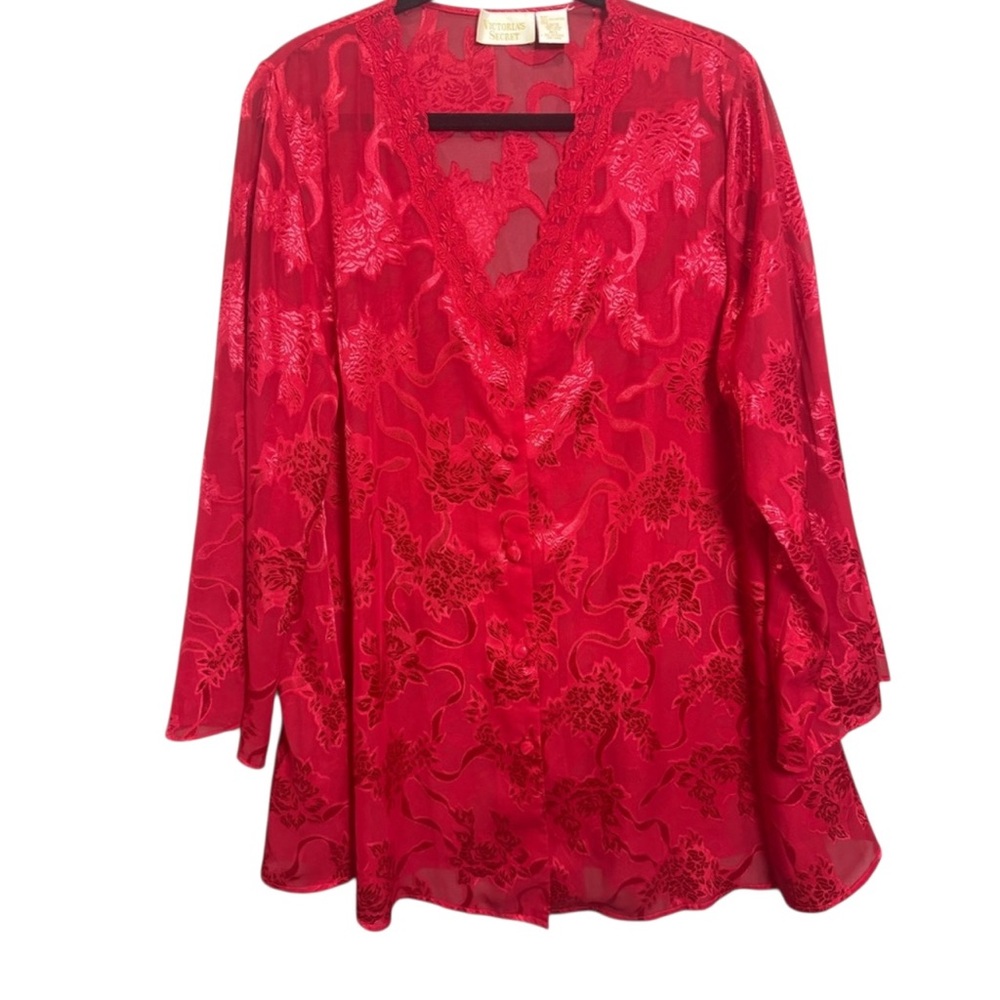 Victoria’s Secret Vintage 90s Red‎ Sheer Button-Down Robe (M/L) Valentine’s Day